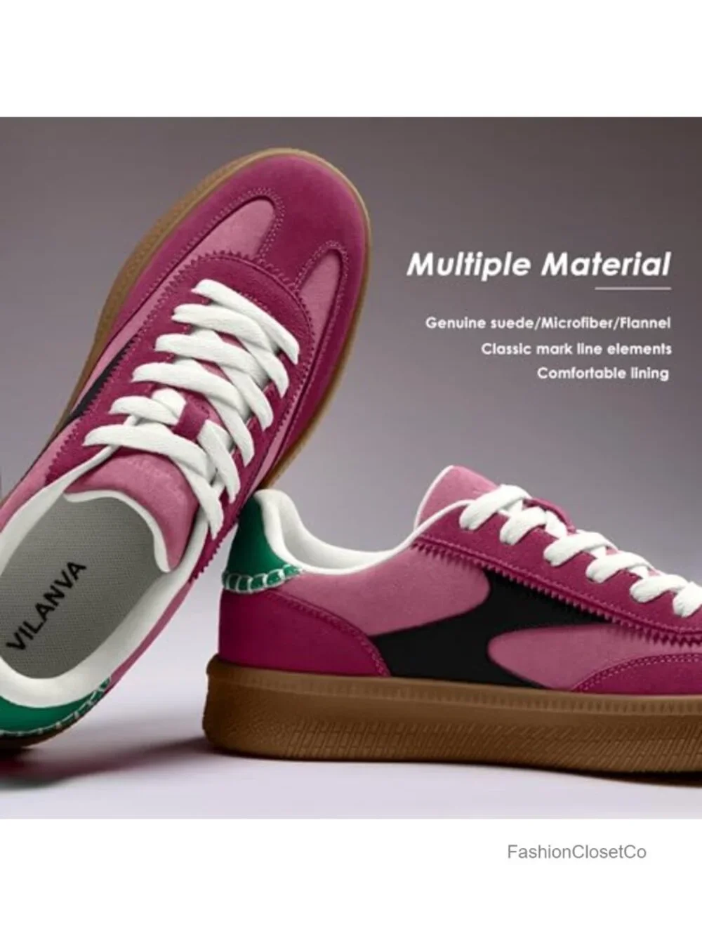 Women's Retro Suede Fashion Sneakers with Gum Sole